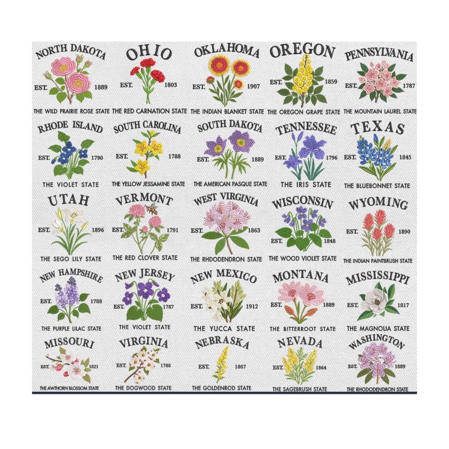 State Flower Custom Embroidered Bandana (read description)