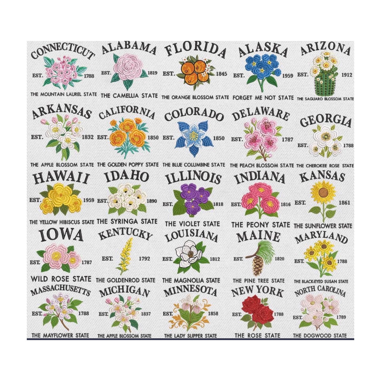 State Flower Custom Embroidered Bandana (read description)