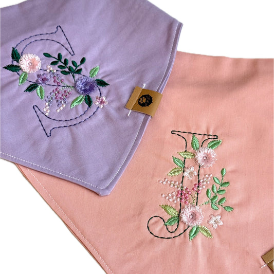 Flower Initial Custom Embroidered Bandana (read description)