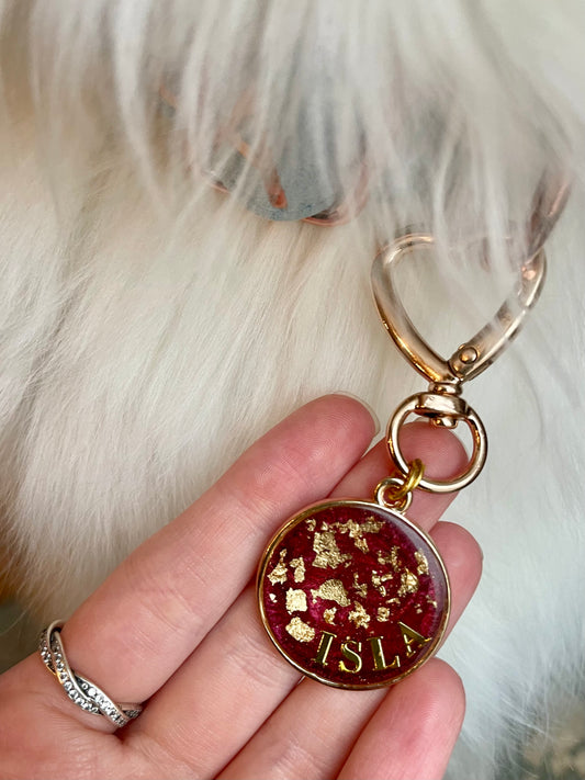 Gold Flake Maroon Resin Dog Name Tag