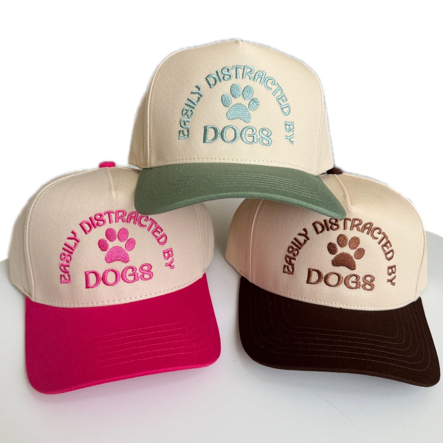 Easily Distracted By Dogs Embroidered Baseball Caps