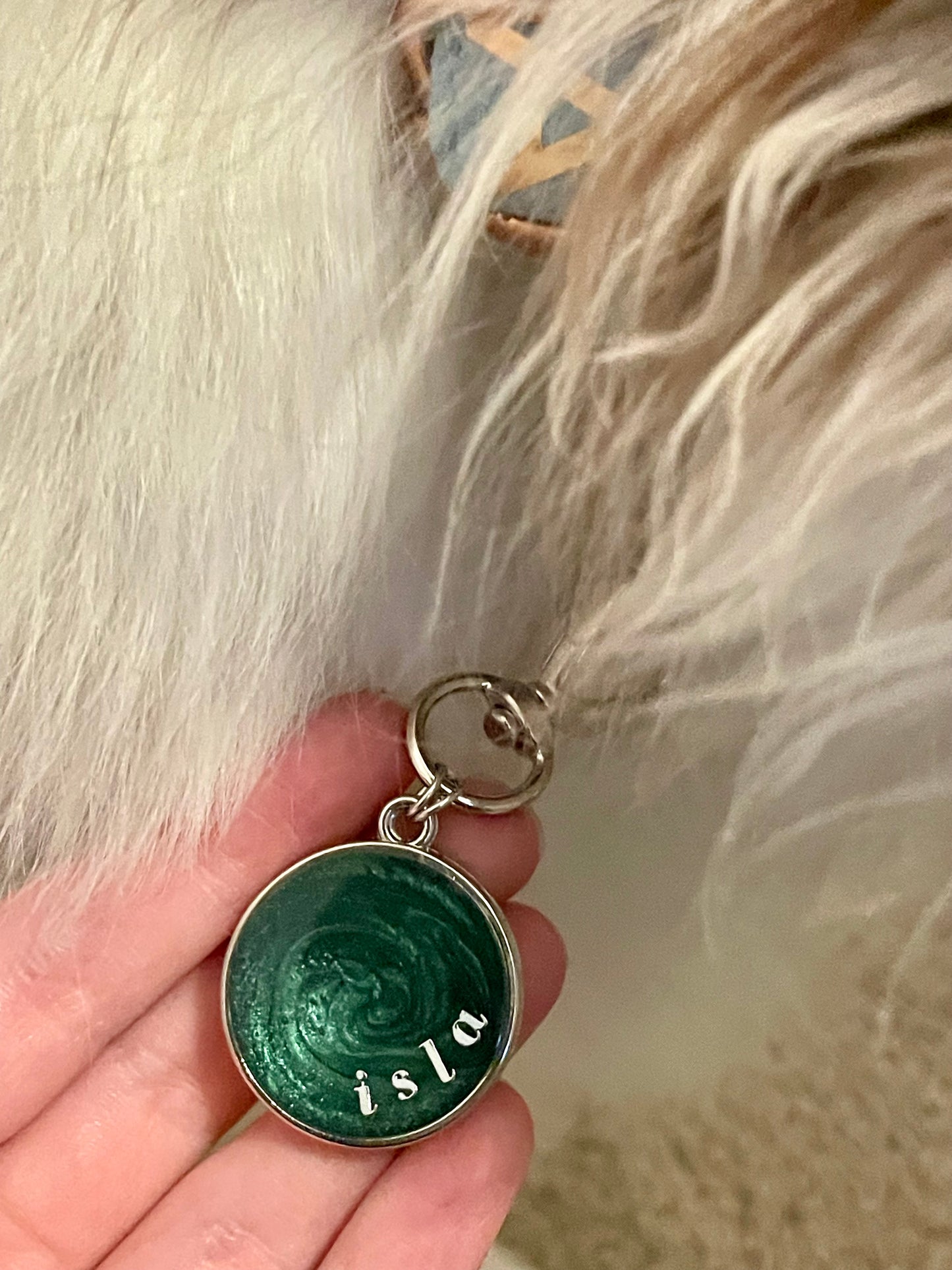 Deep Green Resin Dog Name Tag