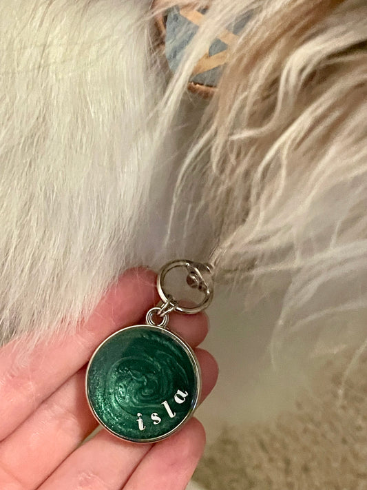 Deep Green Resin Dog Name Tag