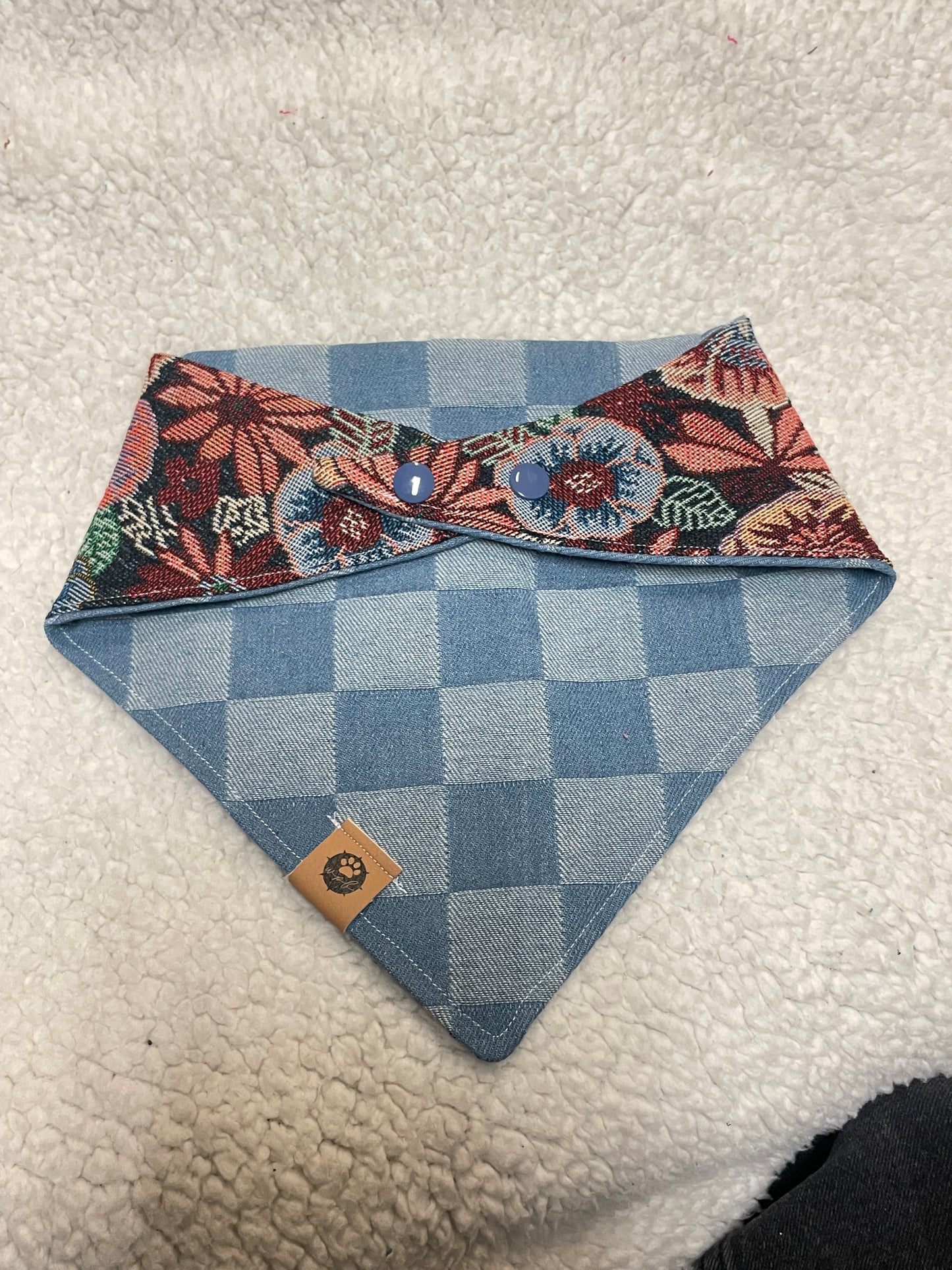 Denim Flowers Reversible Bandana